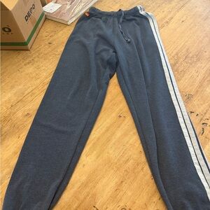 Aviator Nation Blue Track Pants with White Stripe